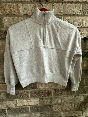 Kids Abercrombie Quarter Zip Cropped light gray sweatshirt.